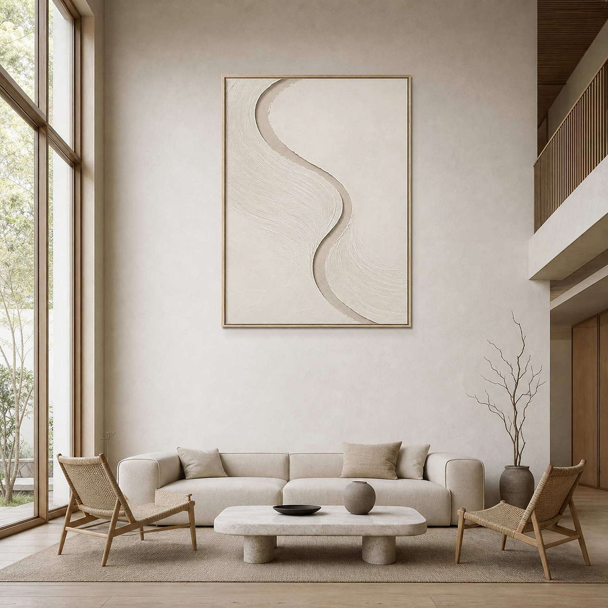 Textured Minimalist Wall Art displayed in a refined living room.