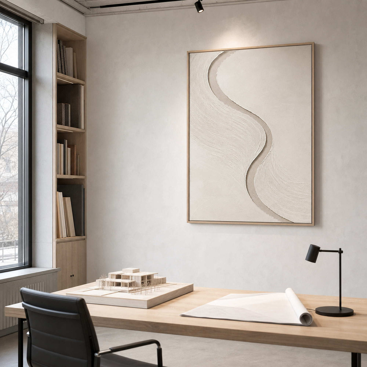 Textured Minimalist Wall Art displayed in a refined office.