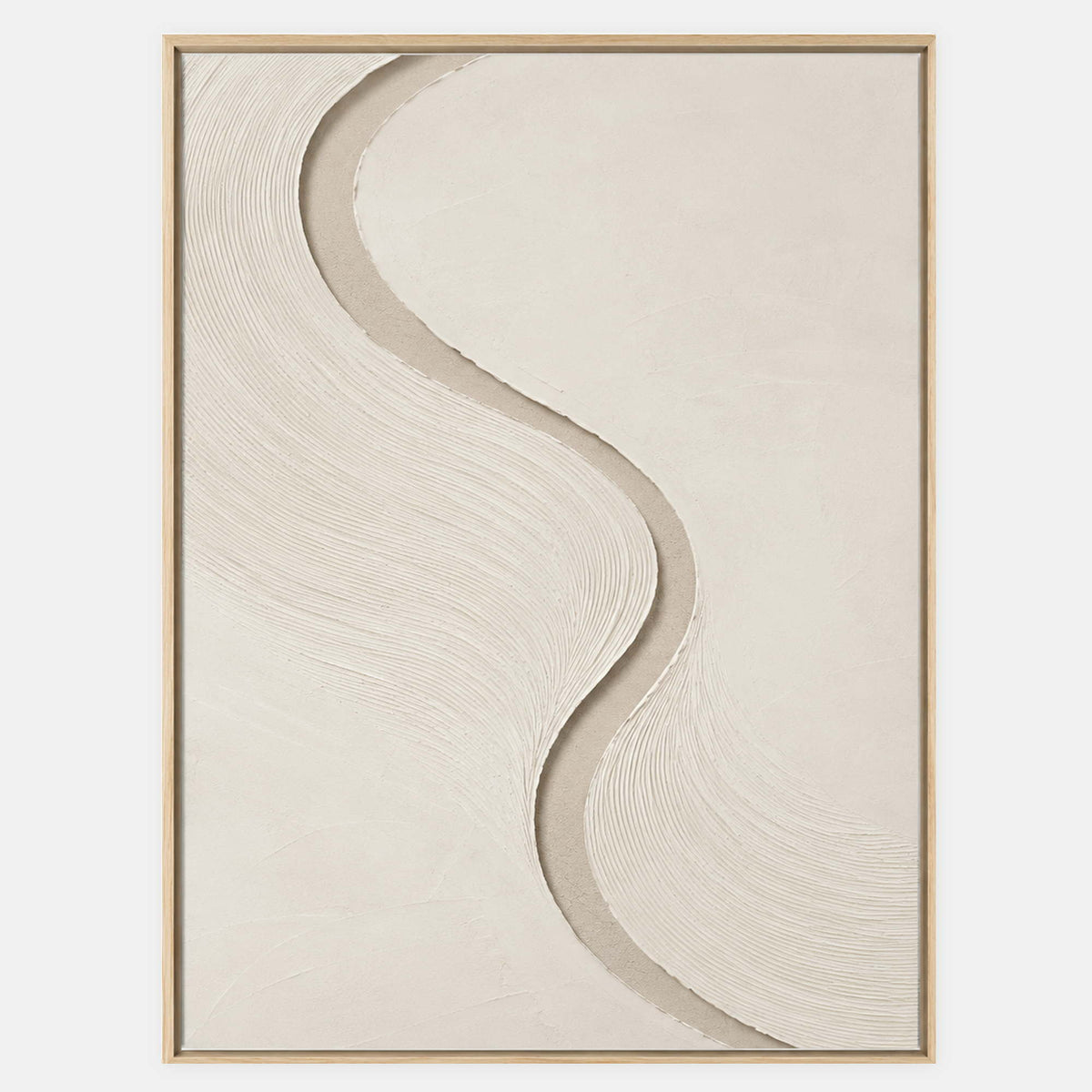 Textured minimalist canvas with a flowing ivory relief channel.