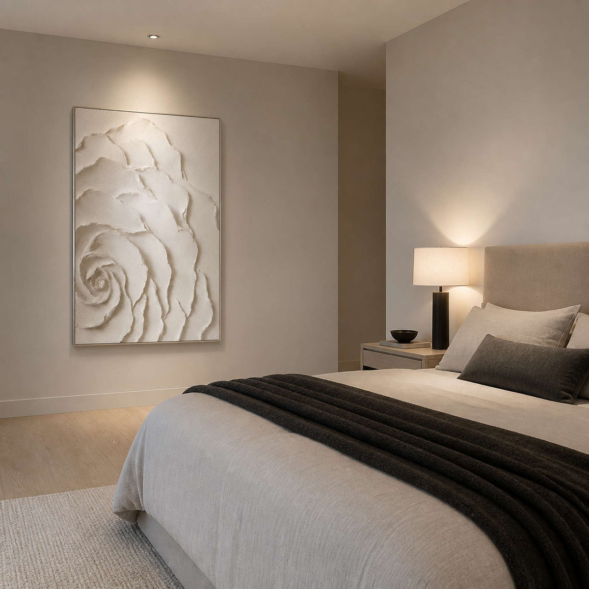 Textured Floral Wall Art displayed in a refined bedroom.