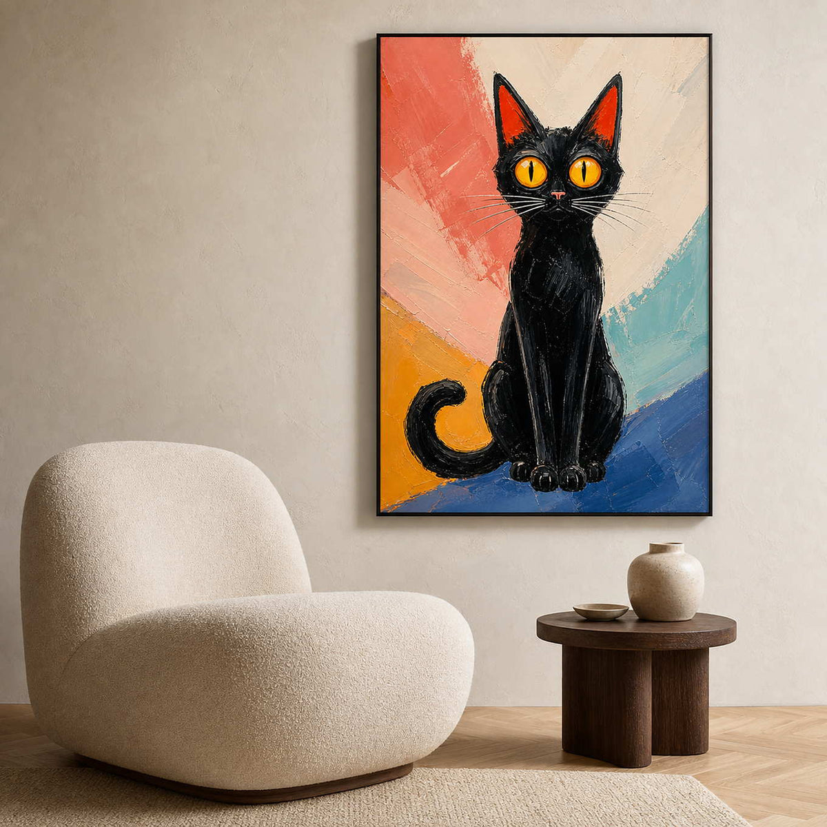 Modern Cat Wall Art displayed in a refined living room.