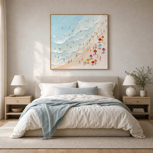Coastal Beach Wall Art displayed in a refined bedroom.