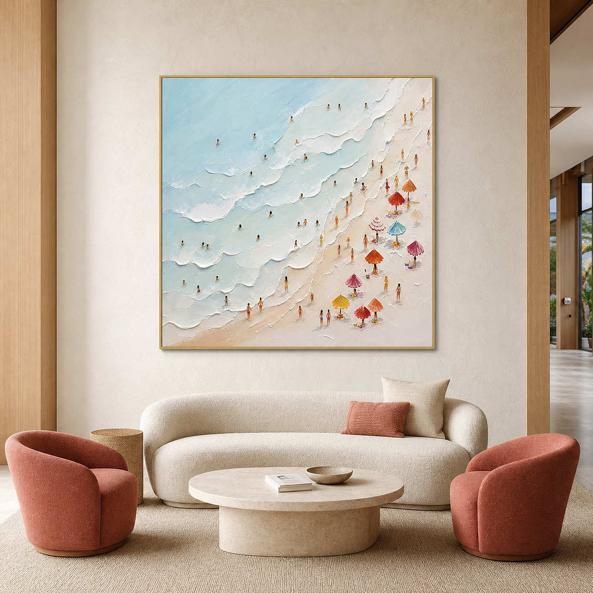 Coastal Beach Wall Art displayed in a refined hospitality lounge 2.