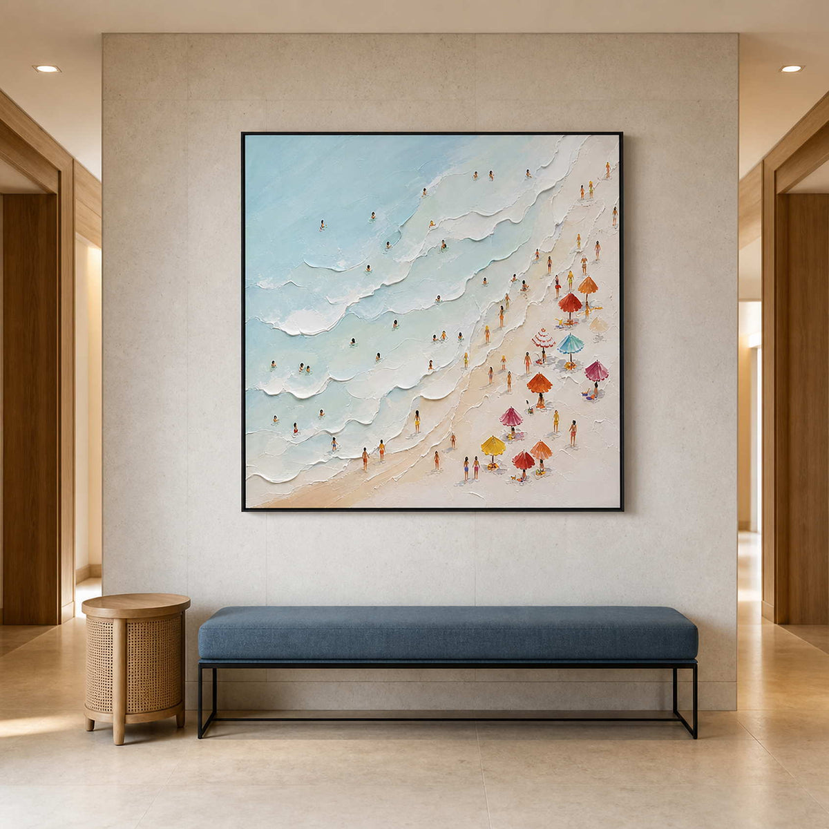Coastal Beach Wall Art displayed in a refined hospitality lounge.