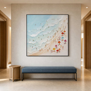Coastal Beach Wall Art displayed in a refined hospitality lounge.