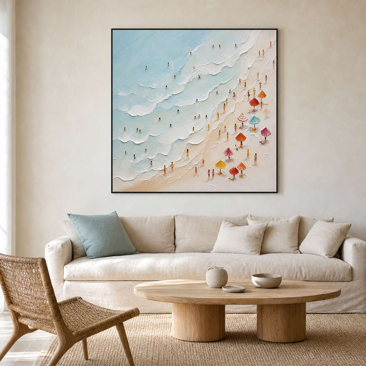 Coastal Beach Wall Art displayed in a refined living room.