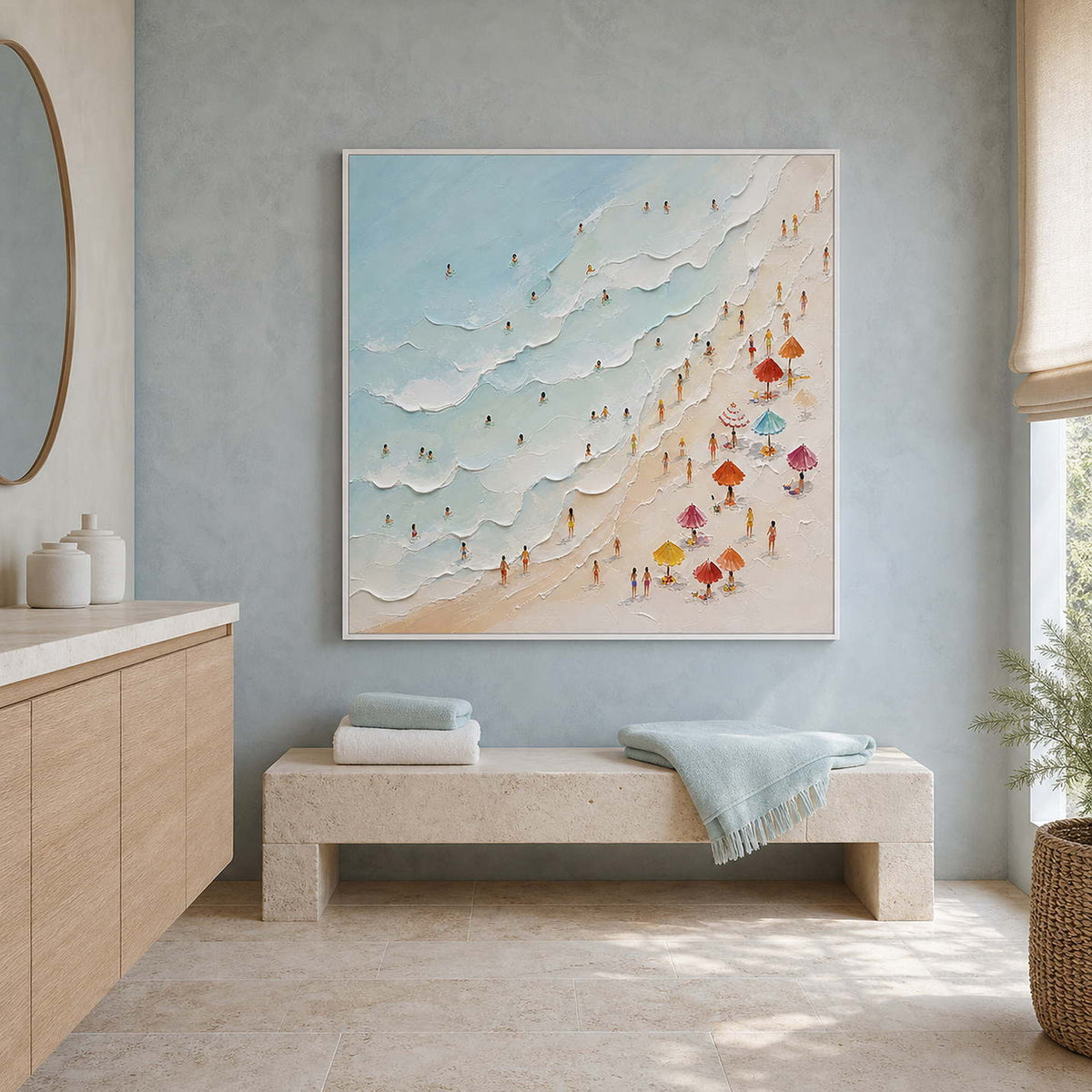 Coastal Beach Wall Art displayed in a refined spa reception.