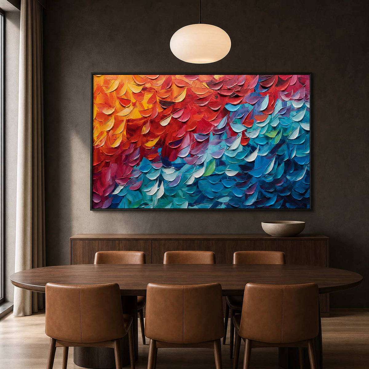 Textured Abstract Wall Art displayed in a refined dining room.