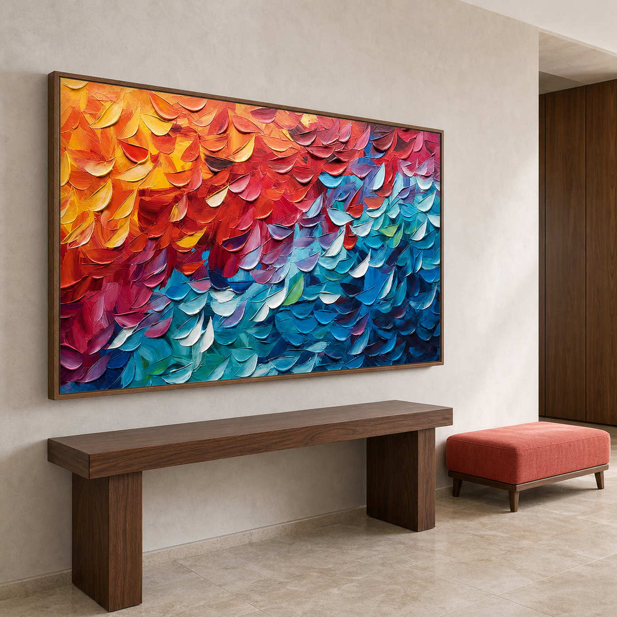 Textured Abstract Wall Art displayed in a refined entryway.