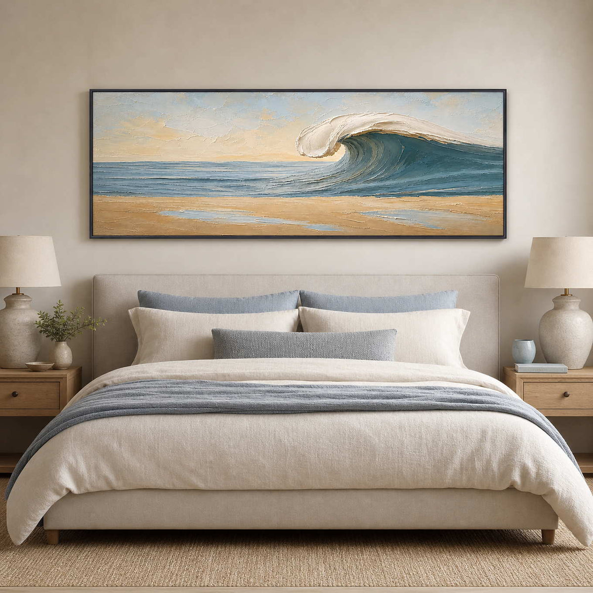 Textured Coastal Wall Art displayed in a refined bedroom.