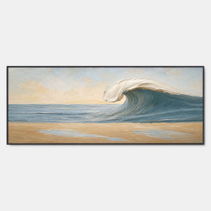 Hand-painted textured coastal wall art with blue, white, and neutral tones.