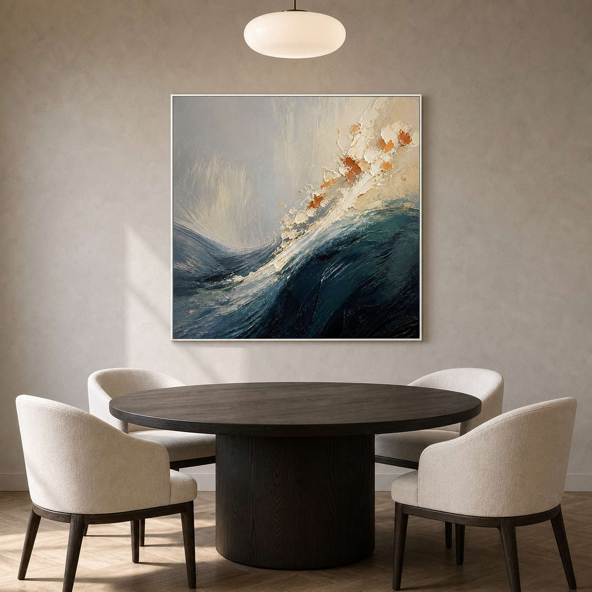 Textured Coastal Wall Art displayed in a refined dining room.