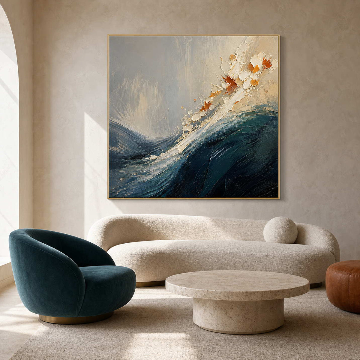 Textured Coastal Wall Art displayed in a refined living room.