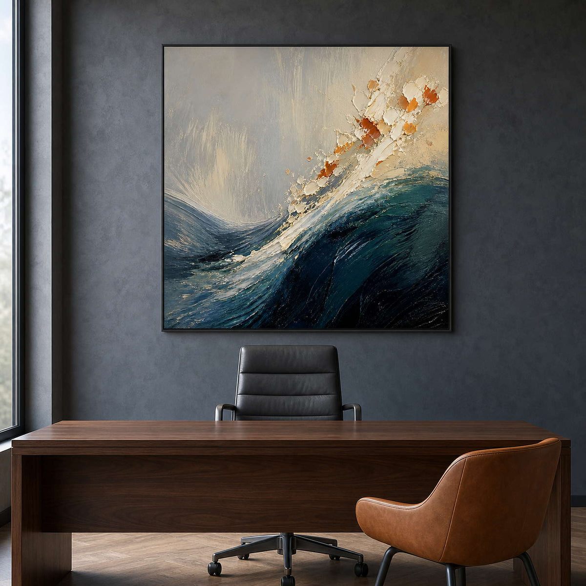 Textured Coastal Wall Art displayed in a refined office.