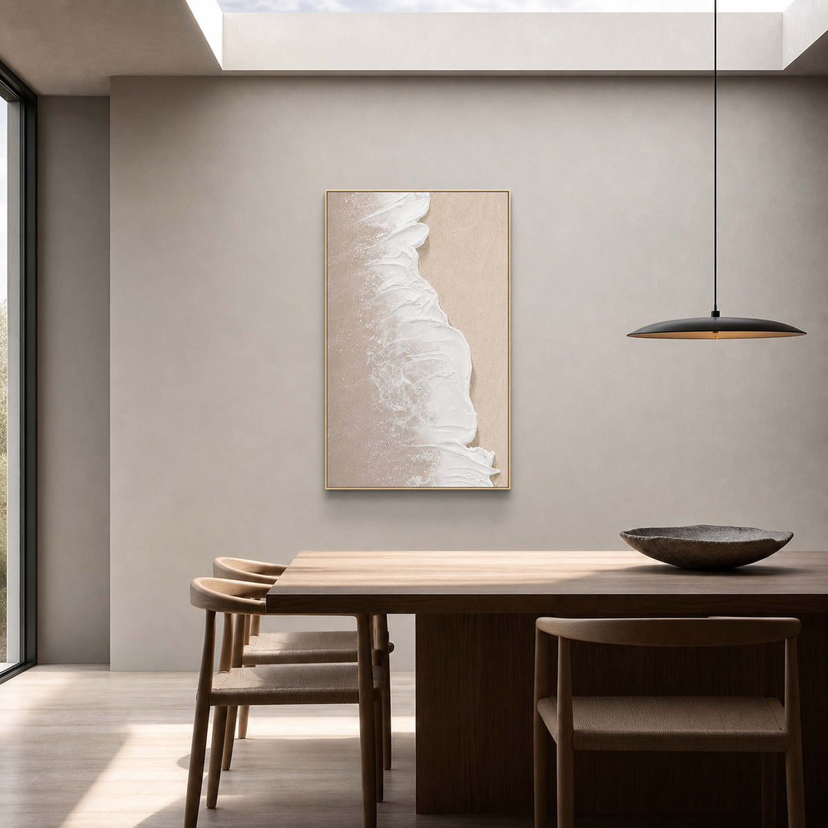 Textured Coastal Wall Art displayed in a refined dining room.