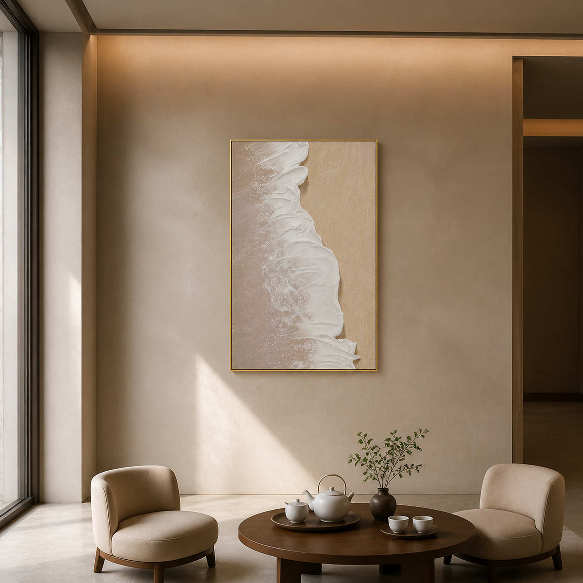 Textured Coastal Wall Art displayed in a refined hospitality lounge 2.