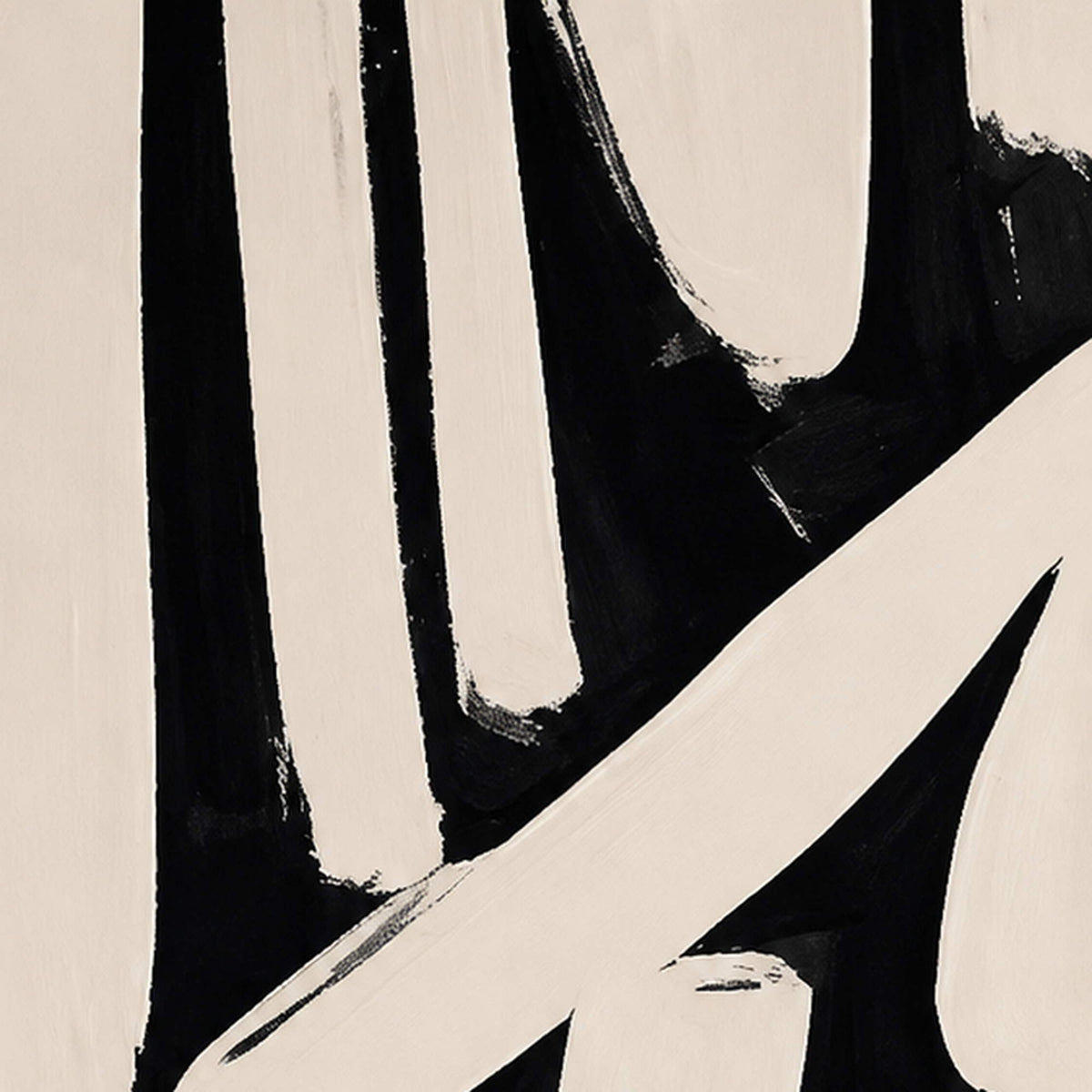Close view of cream brushstrokes crossing a black ground with gently visible surface marks.