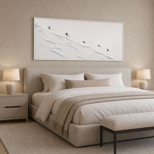 Textured Skiing Wall Art displayed in a refined bedroom.