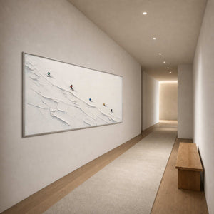 Textured Skiing Wall Art displayed in a refined entryway.