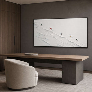 Textured Skiing Wall Art displayed in a refined office.