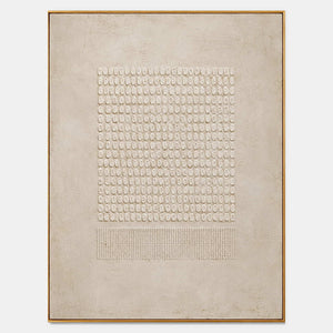Ivory relief grid of hand-built oval marks above finely combed vertical lines.
