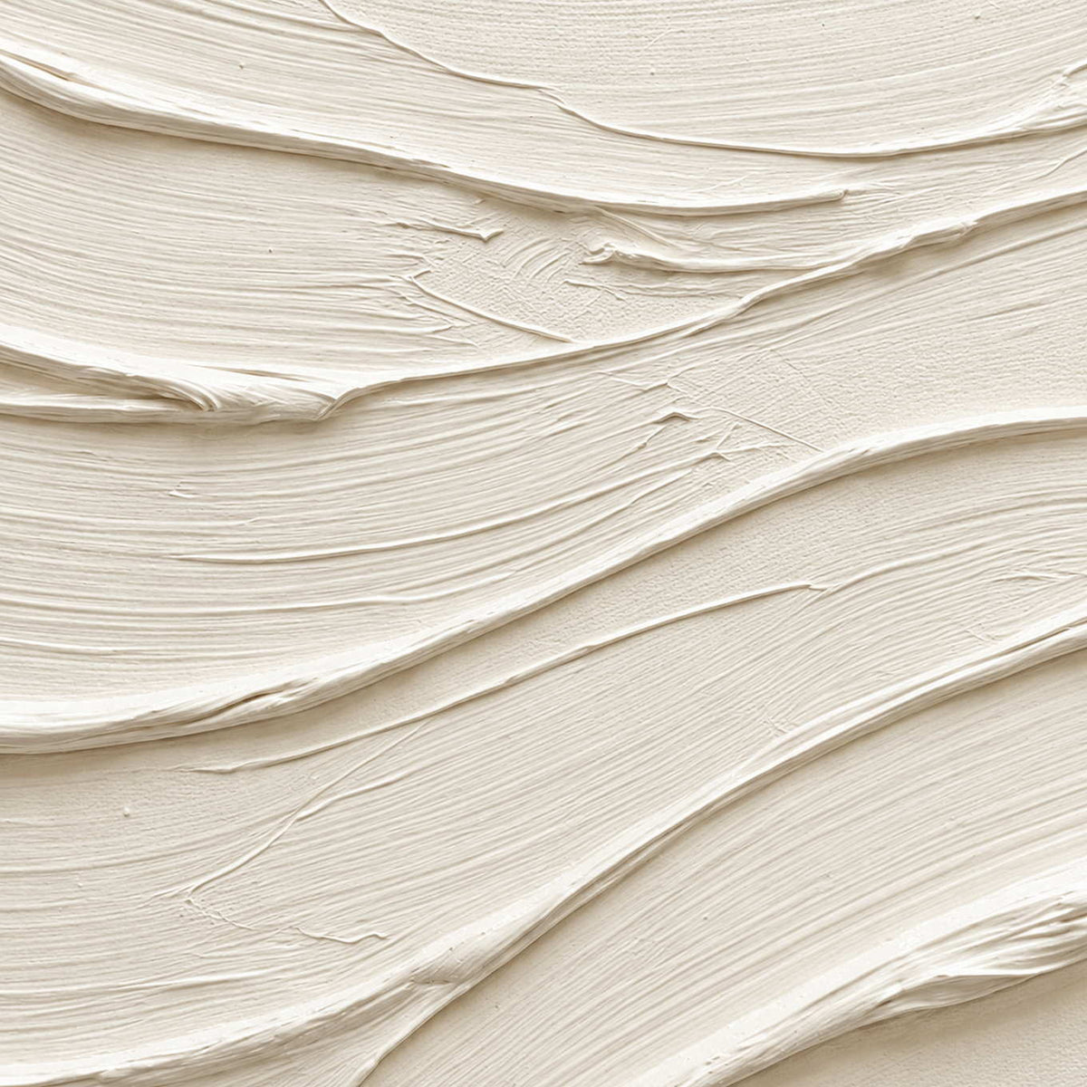 Close-up of An Unhurried Flow showing curved cream ridges, fine brush grooves and soft shadows between layers.