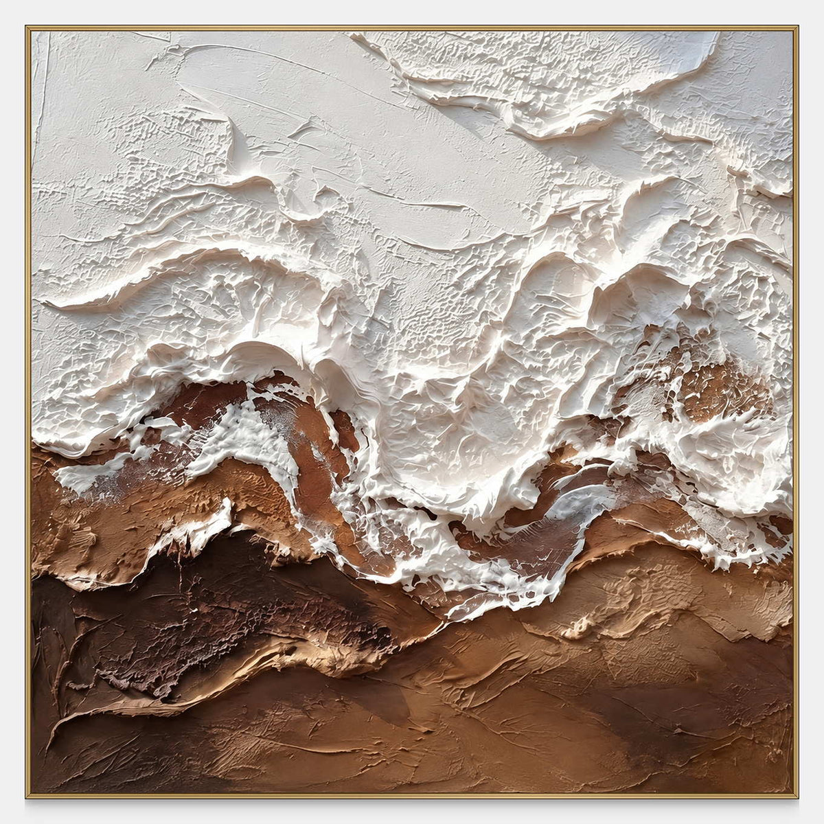 Front view of At Ease, with broad white raised folds spreading over brown and caramel textured layers.