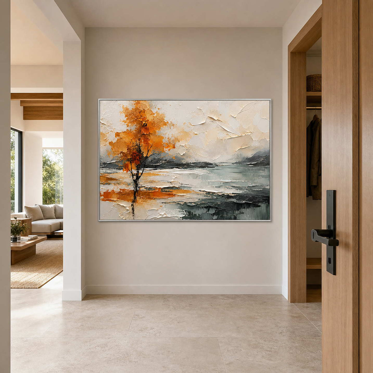 Textured Landscape Wall Art displayed in a refined entryway.