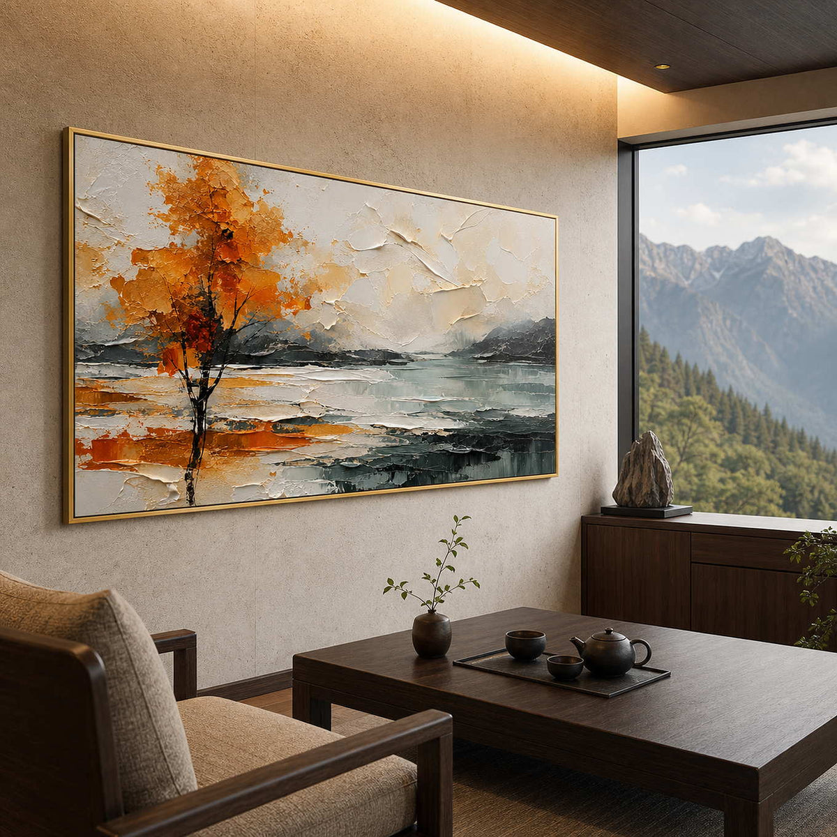 Textured Landscape Wall Art displayed in a refined hospitality lounge 2.