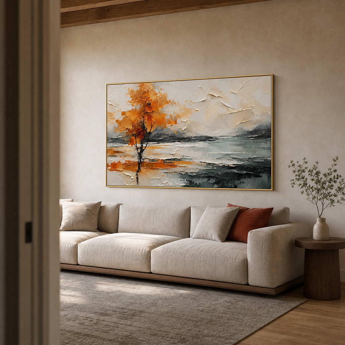 Textured Landscape Wall Art displayed in a refined living room.