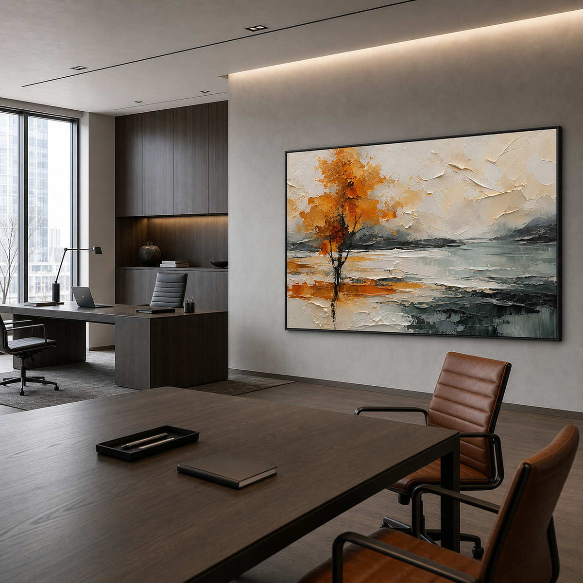 Textured Landscape Wall Art displayed in a refined office.