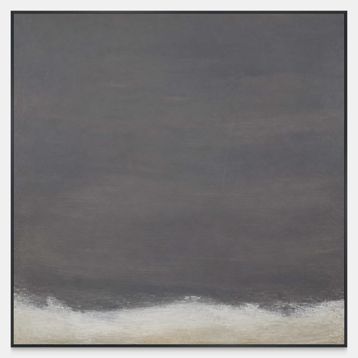 Square abstract artwork with a broad charcoal gray field and softly brushed pale lower edge.