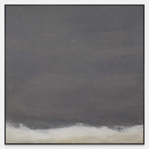 Square abstract artwork with a broad charcoal gray field and softly brushed pale lower edge.
