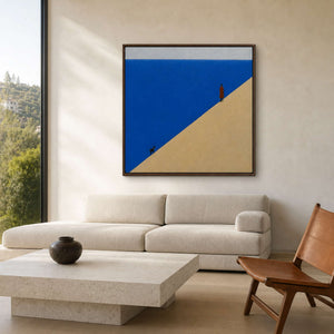 Minimalist coastal wall art displayed in a Los Angeles living room.