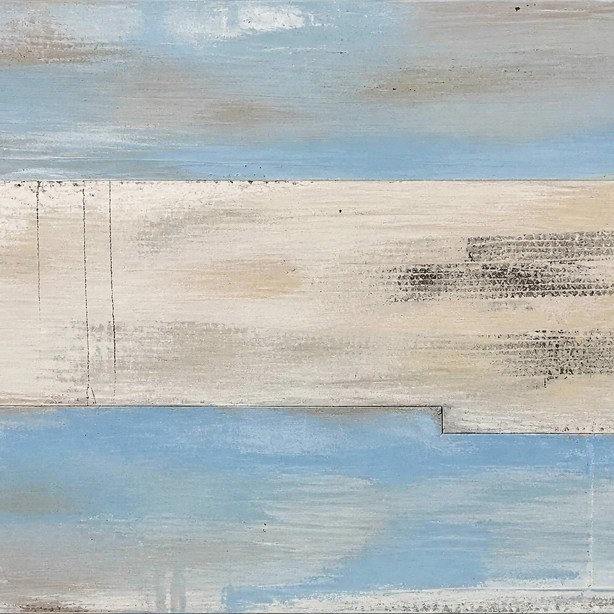 Close-up of pale blue, ivory, sand, and charcoal dry-brushed surface detail.