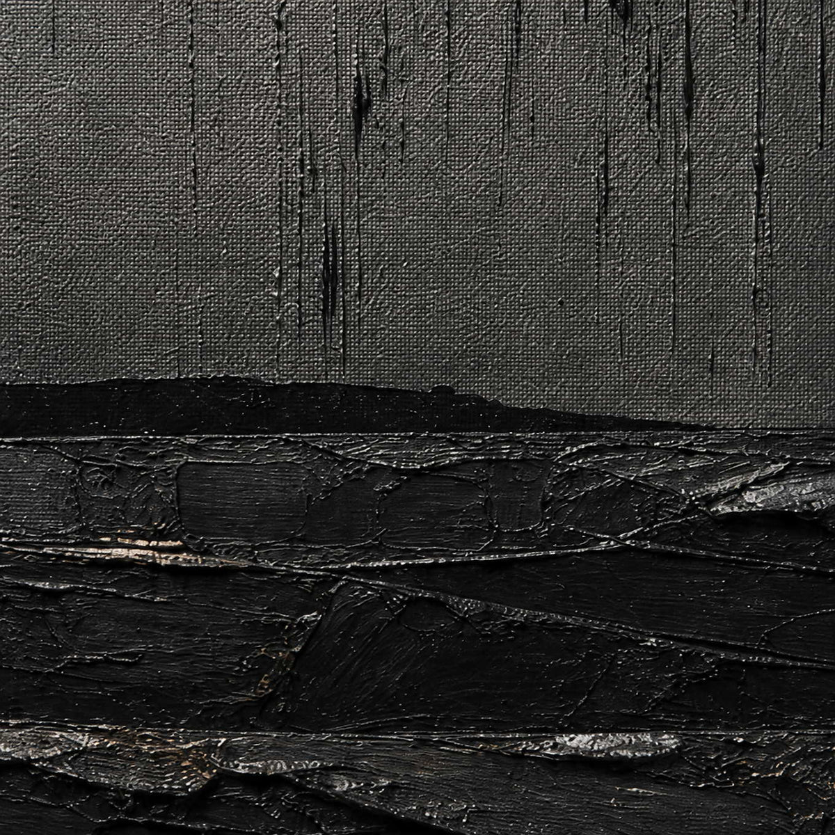 Close-up of vertical rain marks and layered charcoal palette-knife texture.