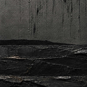 Close-up of vertical rain marks and layered charcoal palette-knife texture.