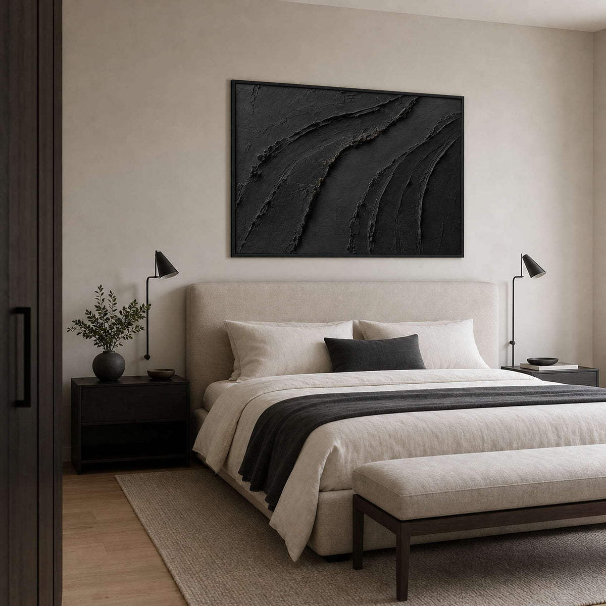 Textured Abstract Wall Art displayed in a refined bedroom.