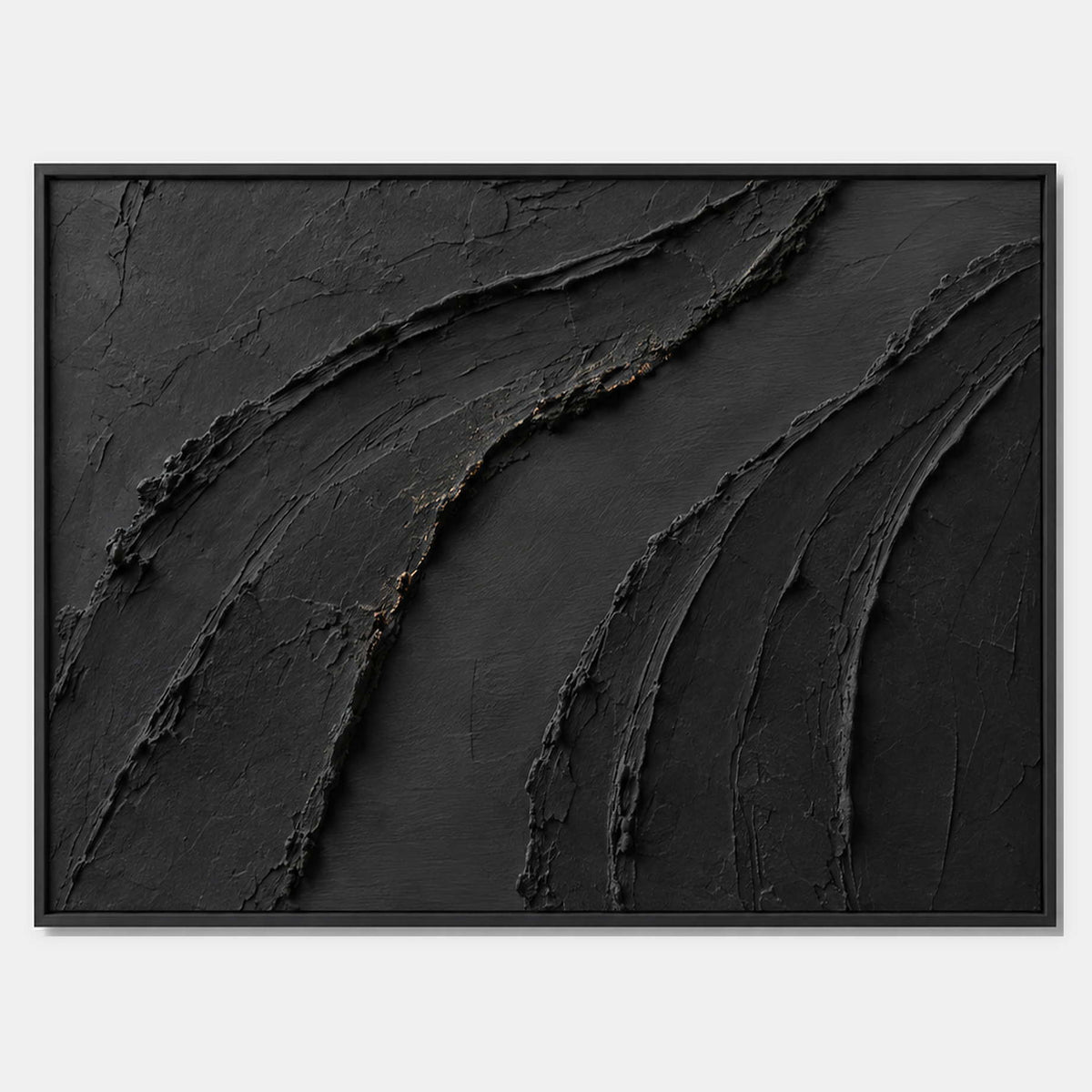 Hand-painted textured abstract wall art in black, earth tones, and neutral.