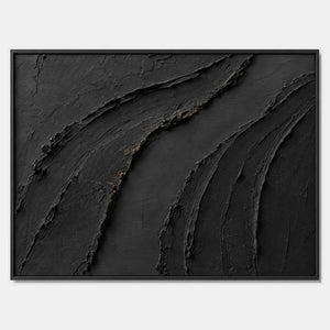 Hand-painted textured abstract wall art in black, earth tones, and neutral.