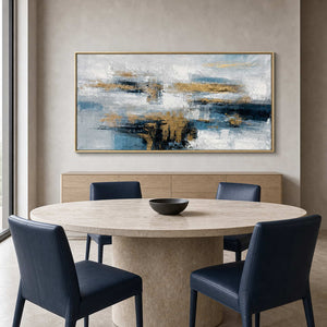 Modern Abstract Wall Art displayed in a refined dining room.