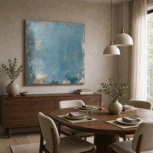 Minimalist Abstract Wall Art displayed in a refined dining room.