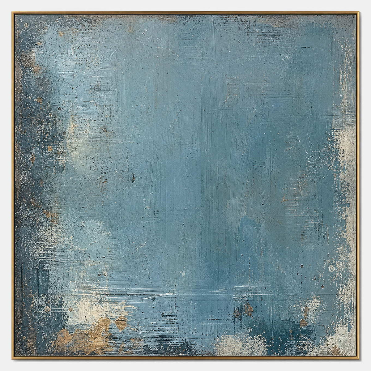 Hand-painted minimalist abstract wall art with blue, neutral, and earth tones tones.