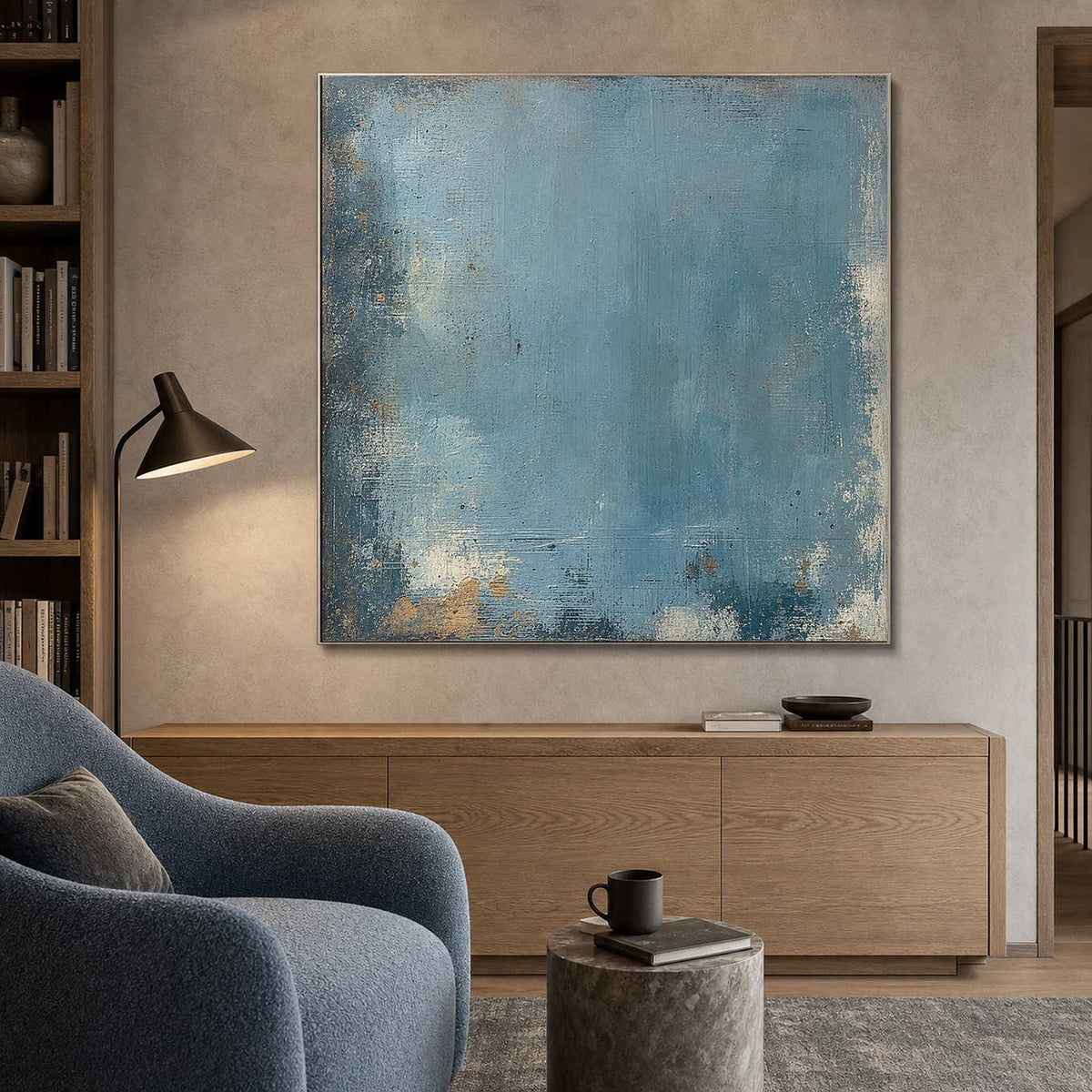 Minimalist Abstract Wall Art displayed in a refined modern interior.