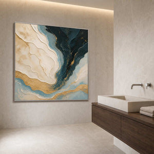 Textured Abstract Wall Art displayed in a refined bathroom.