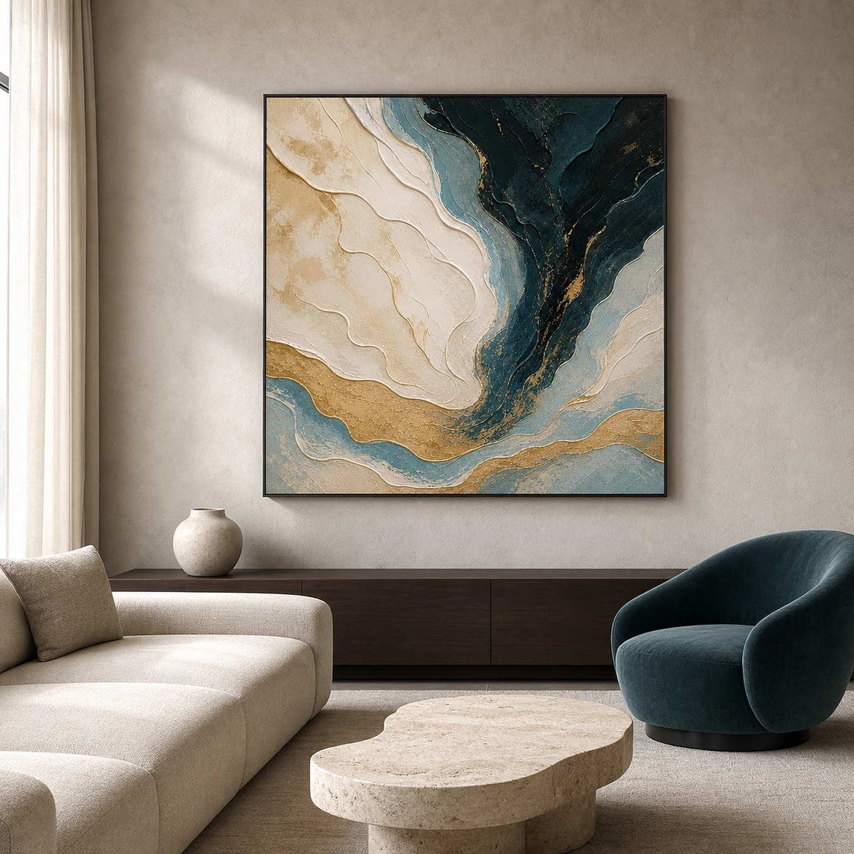 Textured Abstract Wall Art displayed in a refined living room.