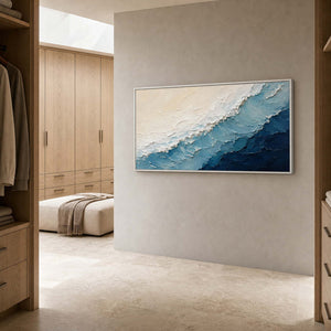 Textured Coastal Wall Art displayed in a refined bathroom.