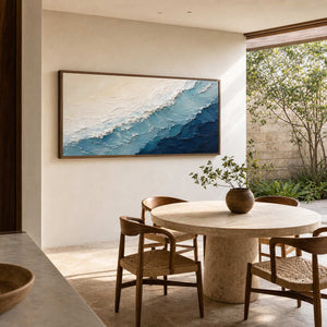 Textured Coastal Wall Art displayed in a refined dining room.