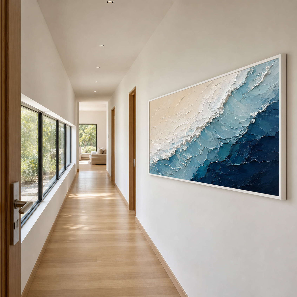 Textured Coastal Wall Art displayed in a refined entryway.