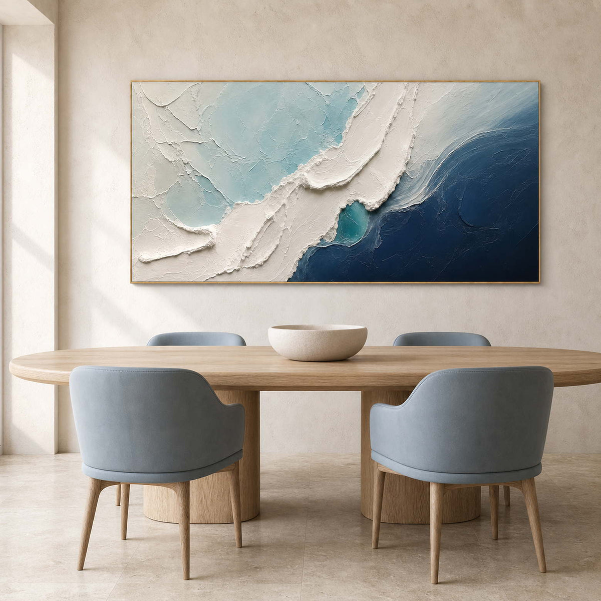 Textured Coastal Wall Art displayed in a refined dining room.